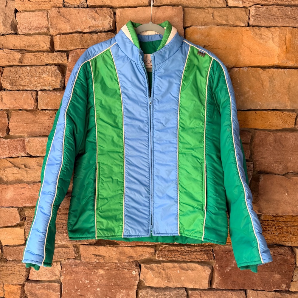 VTG RETRO Slalom Women L Ski Jacket Green Blue Colorblock Puffer USA